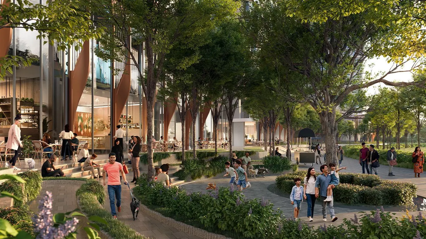 Không gian thư giãn và đường dạo bộ ven kênh sinh thái tại Eaton Park